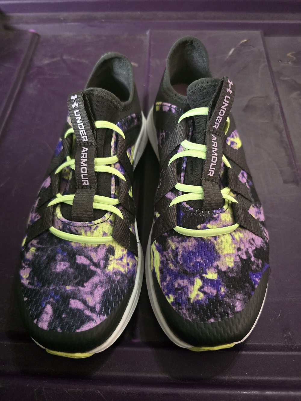 Under Armour Kids Black Purple Neon Green Patterned Sneakers